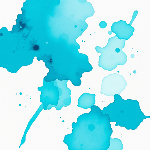 Regenerate an abstract watercolor painting with vibrant turquoise and teal splashes on a white background, taken with a Canon EOS R5, 50mm lens, f/1.8 aperture, ISO 100, natural light, top-down view, high-resolution style.