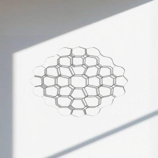 high-resolution image of a minimalistic hexagonal pattern on a white background with soft shadows, f/8 aperture, ISO 100, 50mm lens, natural soft lighting, top-down view