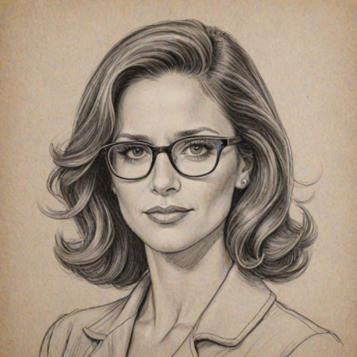 Bewitching Andrea Savage, pencil sketch, portrait of Superb woman 1941s in glasses, hair style beatnik, outline, clear lines, fine lines, 8k