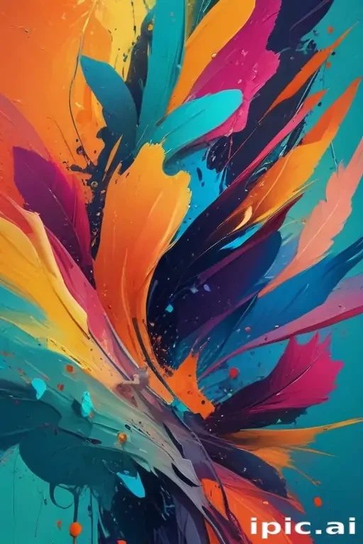 Vibrant Abstract Artwork Featuring Colorful Feathers and Dynamic Brush ...