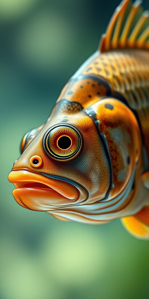 Create a high-resolution illustration of a fish with intricate details, using a macro lens at f/2.8 for shallow depth of field, with a side view composition, captured in natural light with a DSLR camera.