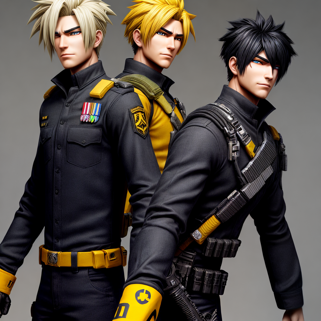 Ai Image Generator - Ai Art Generator - High Quality and 100% Unique Images  - iPic.Ai anime man, holding sniper, black and yellow hair, black military  uniform