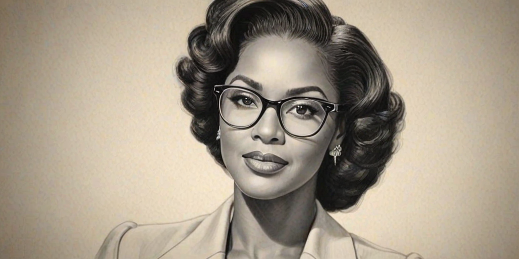 Elegant Kenya Moore, pencil sketch, portrait of Delightful woman 1939s in glasses, hair style beatnik, outline, clear lines, fine lines, 8k