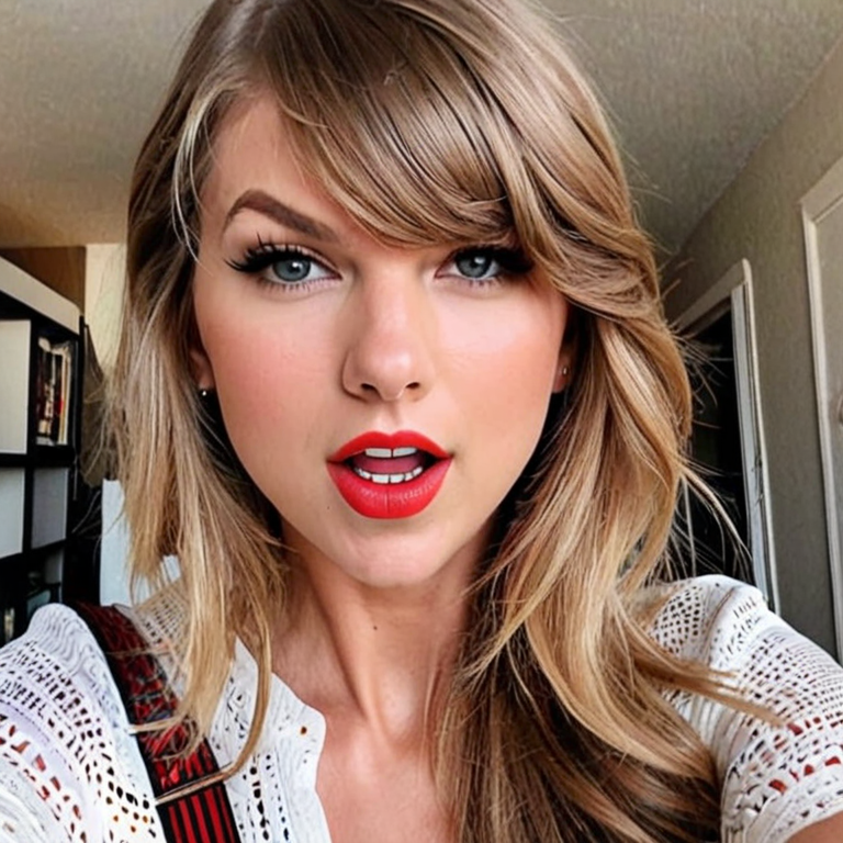 Taylor Swift ahegao selfie face without showing teeth