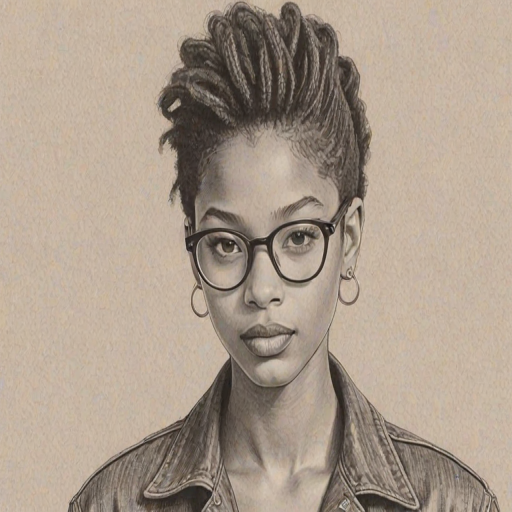 Ravishing Willow Smith, pencil sketch, portrait of Lovely woman 1941s in glasses, hair style beatnik, outline, clear lines, fine lines, 8k