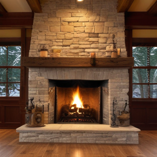 Cozy Stone Fireplace Creating a Warm and Inviting Atmosphere in a Home.