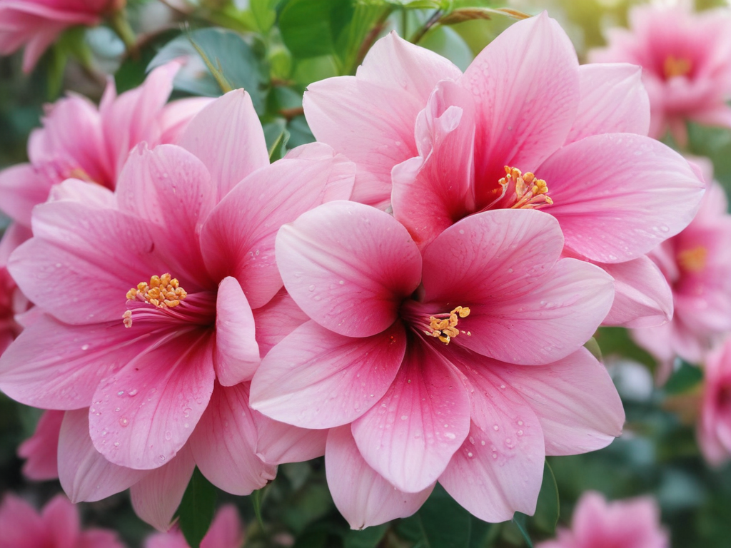 Delicate Pink Flowers Blooming Beautifully in a Lush Green Garden