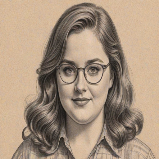 Charming Aidy Bryant, pencil sketch, portrait of Wonderful woman 1946s in glasses, hair style beatnik, outline, clear lines, fine lines, 8k