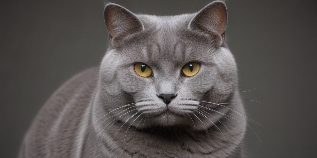 A Majestic Gray Cat with Striking Yellow Eyes Posing Elegantly.