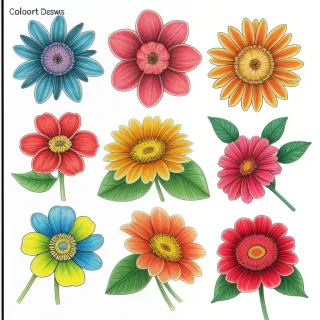 colored drawings of flowers