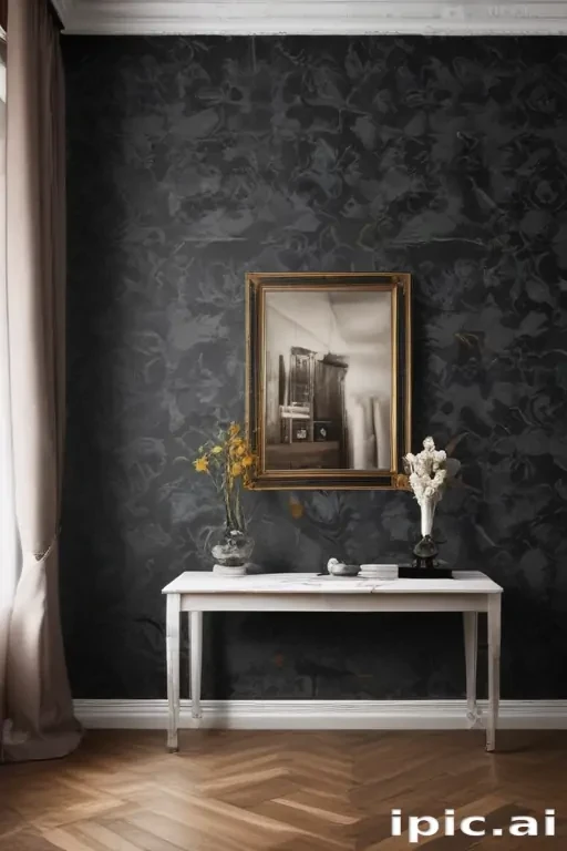 Elegant Interior Design Featuring Dark Floral Wallpaper and Classic ...