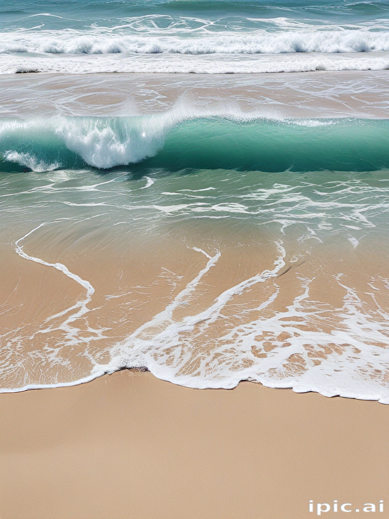 Serene Beach Scene with Gentle Waves Lapping Against Soft Sandy Shore