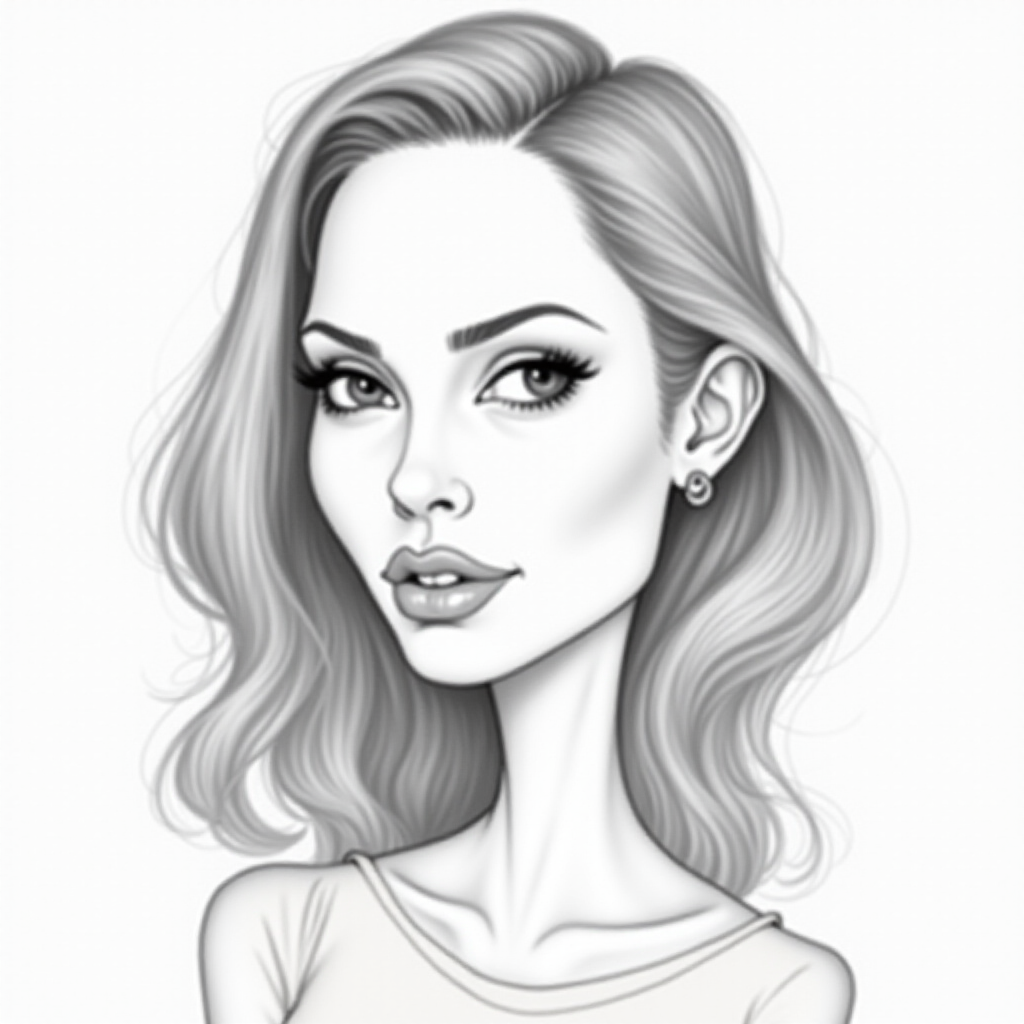 taylor swift caricature. A pencil-drawn caricature of the actress Angelina Jolie