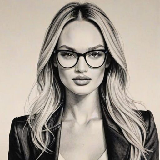 Stunning Candice Swanepoel, pencil sketch, portrait of Appealing woman 1971s in glasses, hair style beatnik, outline, clear lines, fine lines, 8k