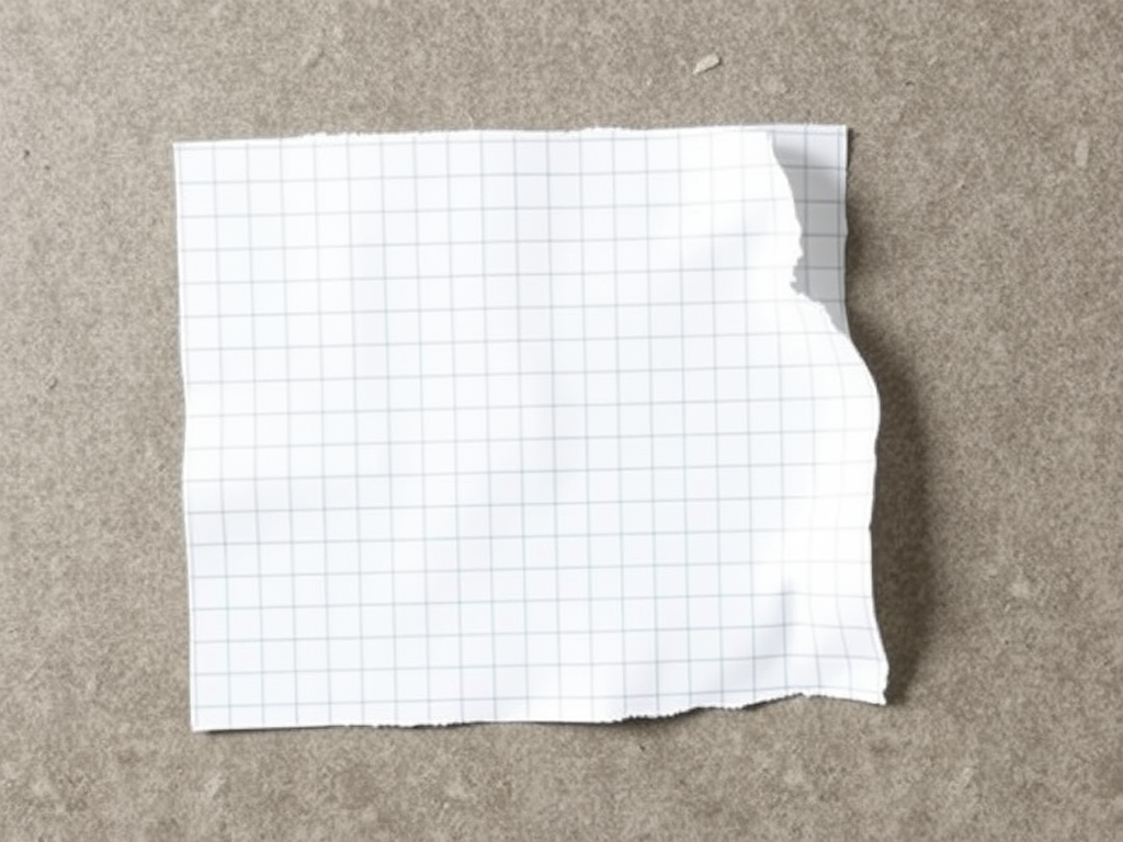 Create a high-resolution image of a torn sheet of graph paper with a textured background, using a DSLR camera at f/4 aperture, ISO 100, and a 50mm lens, shot from a top-down view with natural lighting.