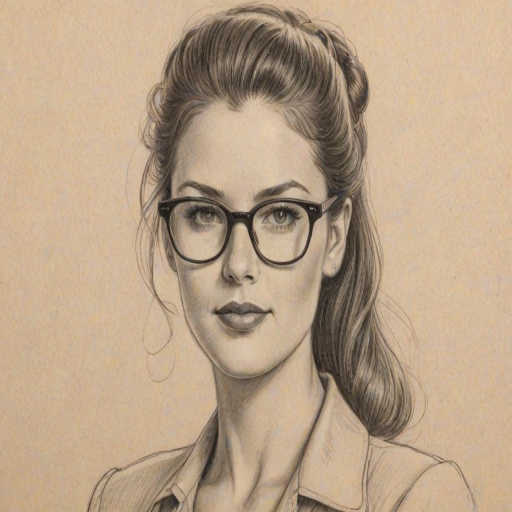 Alluring Sarah Lancaster, pencil sketch, portrait of Fetching woman 1943s in glasses, hair style beatnik, outline, clear lines, fine lines, 8k
