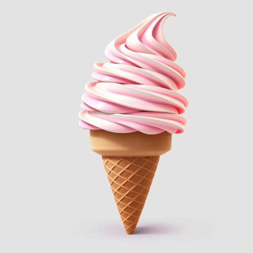 Create a high-resolution illustration of a classic soft-serve ice cream cone on a plain background, using a digital art style, with a focus on smooth curves and rich textures, captured with a 50mm lens at f/2.8 for shallow depth of field, in a well-lit studio setting to enhance detail and clarity.