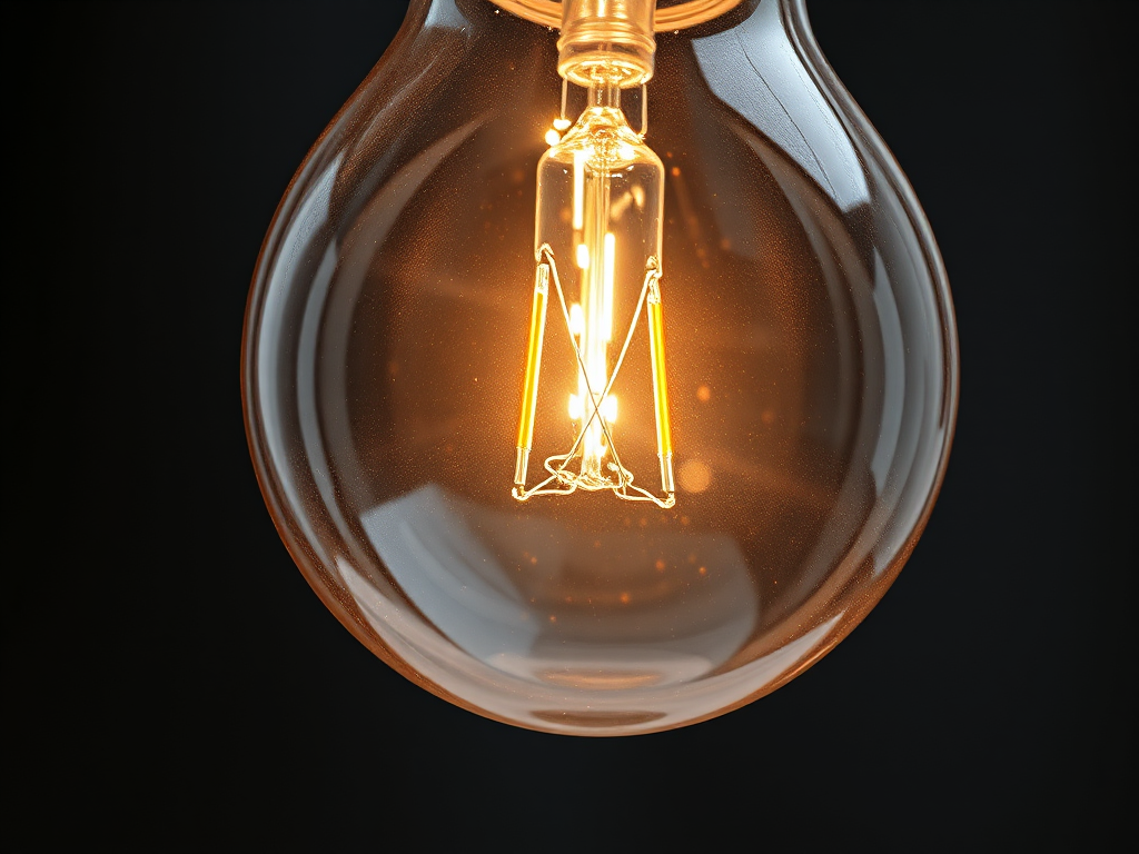 Create a high-resolution digital illustration of a light bulb with a clear glass surface and visible filament, using a Canon EOS 5D Mark IV, 50mm lens, aperture f/2.8, ISO 100, soft natural lighting with a slight vignette effect.