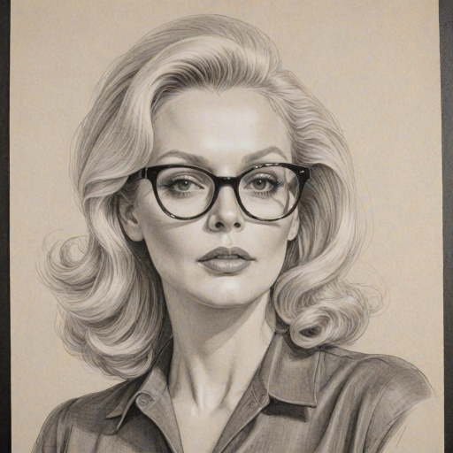 Appealing Cathy Moriarty, pencil sketch, portrait of Bewitching woman 1966s in glasses, hair style beatnik, outline, clear lines, fine lines, 8k