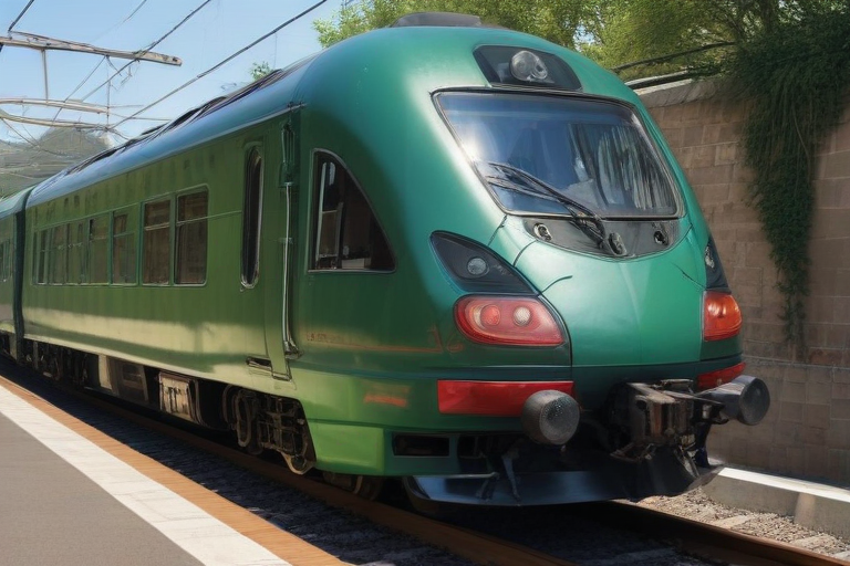 Vibrant Green Train Waiting at the Station Under Clear Blue Sky