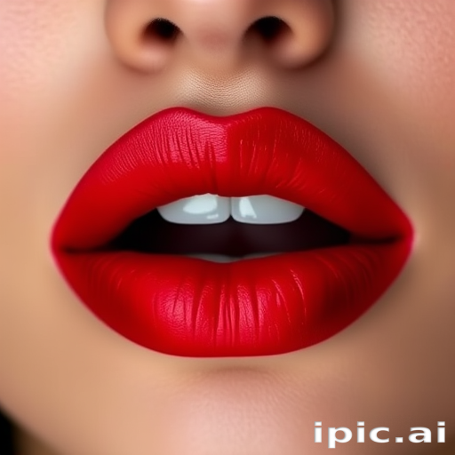 Sultry ombre lips transition from deep crimson to bright scarlet, creating a gradient effect that adds depth and dimension to the mouth