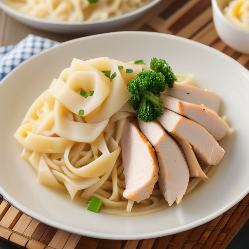 chicken noodles and mashed potatoes