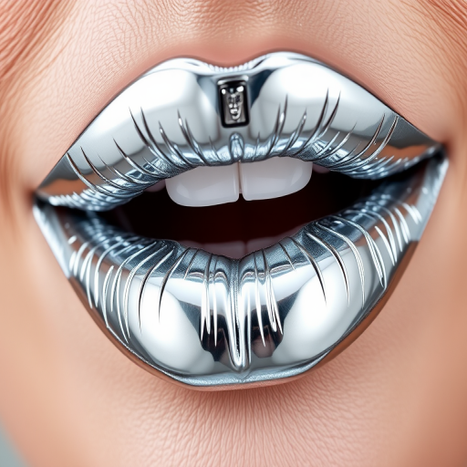 Futuristic "Cyber Silver" metallic lip foil with mirror-like finish, long-lasting and transfer-proof formula, ideal for bold and avant-garde makeup styles
