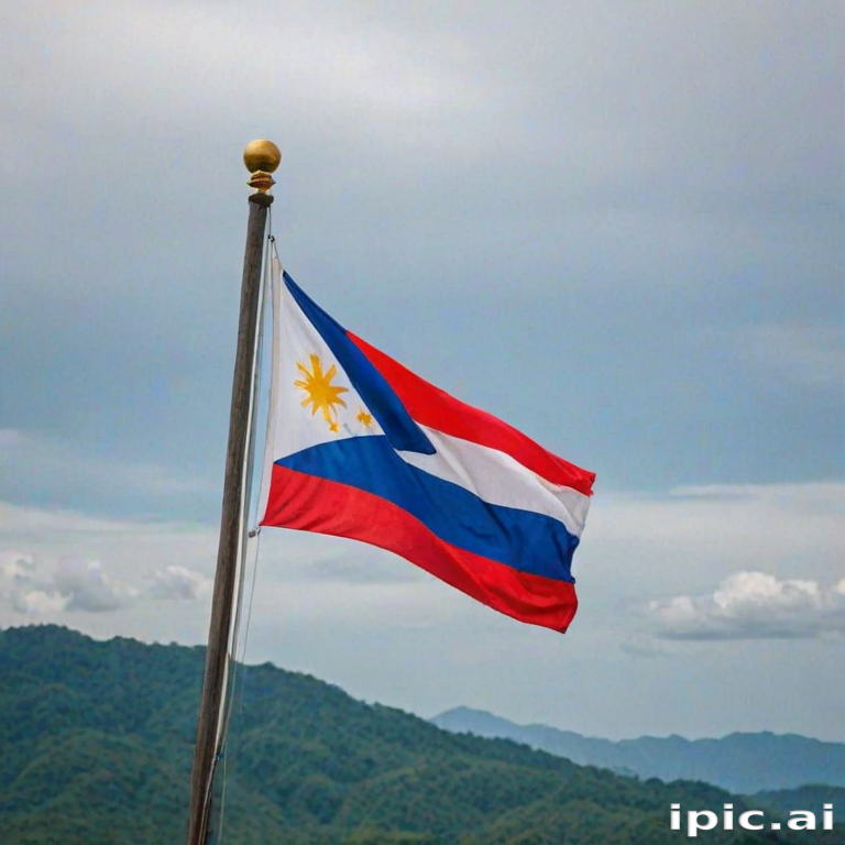 National Flag of the Philippines Waving Against a Scenic Mountain ...