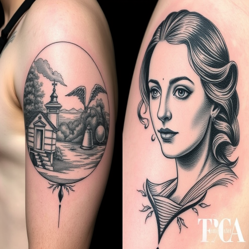 Engraving-style tattoo called "Etched Memories" mimicking the look of vintage engravings with fine lines and crosshatching to create detailed scenes or portraits, celebrated for its classical and sophisticated aesthetic