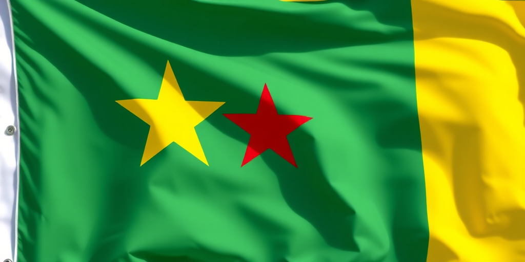 Create a high-resolution image of the Cameroon flag with vivid colors, using a DSLR camera at 50mm focal length, f/8 aperture, ISO 100, in natural lighting, and a straight-on view to enhance clarity and detail.
