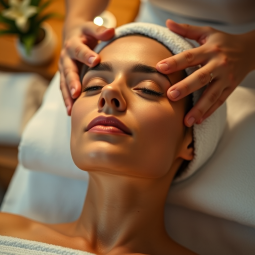 portrait of a woman receiving a facial massage in a spa setting, soft lighting, close-up, 50mm lens, f/1.8 aperture, ISO 100, shallow depth of field, Canon DSLR camera