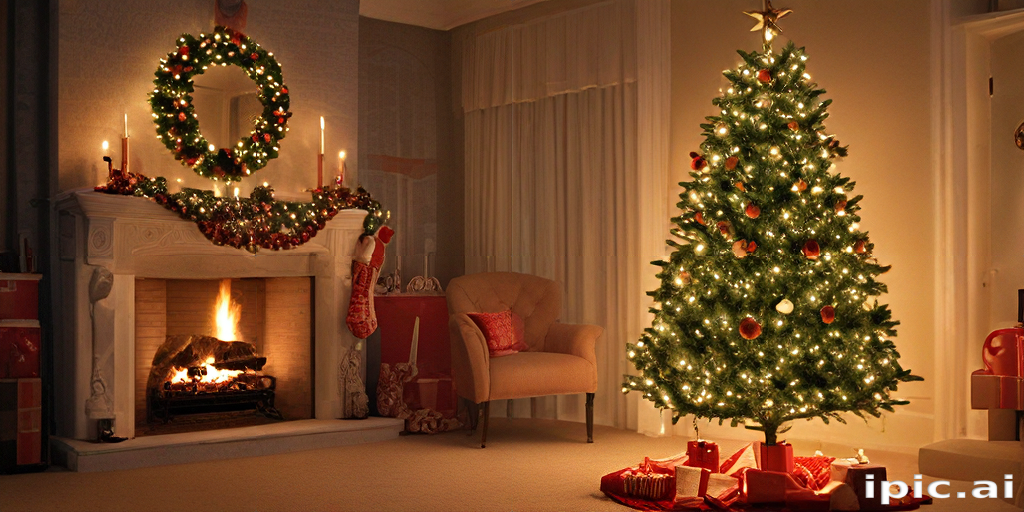A Cozy Christmas Living Room with a Beautifully Decorated Tree and ...