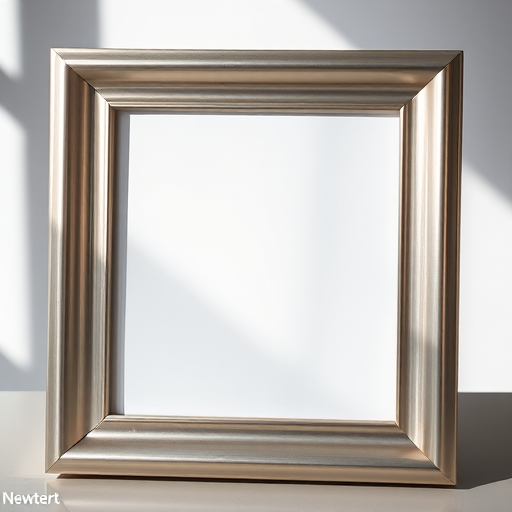 Create a sharp, high-resolution image of a sleek, modern photo frame with a polished metallic finish, using a Canon EOS R5, 50mm lens, f/1.8 aperture, ISO 100, with soft focus background and natural lighting to enhance the frame's details.