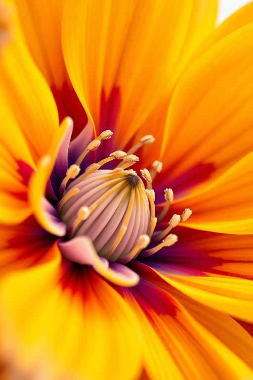 Create a high-resolution digital illustration of a vibrant, abstract flower with bold colors including yellow, blue, purple, and red, captured with a macro lens at f/2.8, ISO 100, 1/200s, in a studio setting with soft diffused lighting.