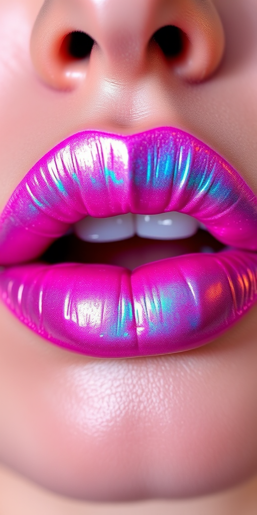 Iridescent holographic lip gloss dubbed "Unicorn Dreams," showcasing a mesmerizing color-shifting effect from pink to blue to purple