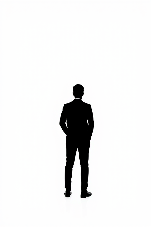 Create a high-resolution image of a minimalist black silhouette against a white background, shot with a Canon EOS R5 at f/8 aperture, ISO 100, 1/200 sec shutter speed, using a soft diffused light source for even illumination, in a studio photography style for crisp detail and contrast.