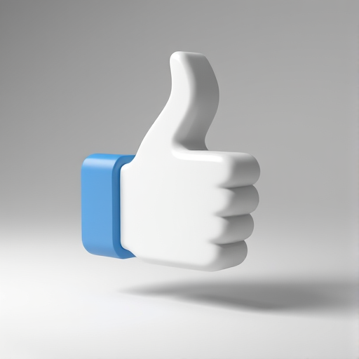 Create a high-resolution 3D rendering of a stylized thumbs-up icon, using a Canon EOS R5 camera, with a 50mm f/1.2 lens, aperture set to f/2.8, ISO 100, shot from a slightly elevated angle to add depth, with soft lighting to enhance texture and shadows.