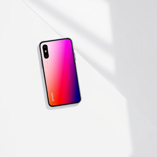 create a modern smartphone on a minimalistic white geometric background, with a focus on its sleek design and vibrant colors, shot with a Canon EOS R5, 50mm lens, f/1.8 aperture, ISO 100, in natural lighting for enhanced clarity and detail, top-down view, high dynamic range imaging