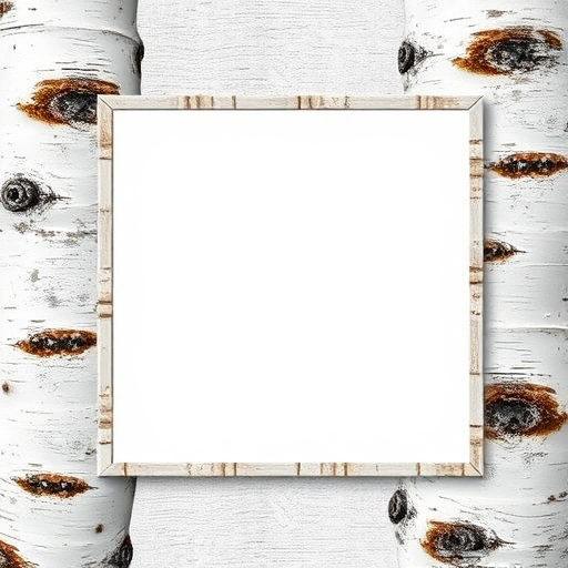Create an empty rectangular frame with a birch bark design, captured using a DSLR camera with a 50mm lens, f/1.8 aperture, ISO 100, in soft natural light to enhance detail and texture.
