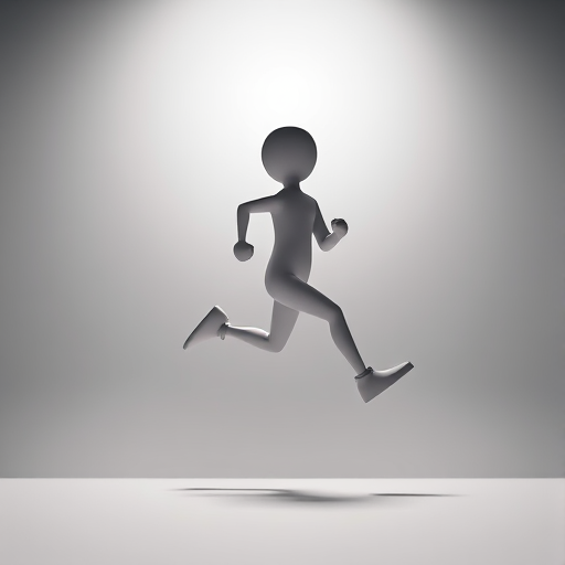 3D model of a running figure, dynamic pose, high contrast lighting, ISO 100, f/8, 1/200s, captured from a low-angle perspective with a DSLR camera for enhanced depth and detail.