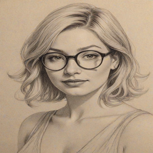 Enchanting Ari Graynor, pencil sketch, portrait of Delightful woman 1924s in glasses, hair style beatnik, outline, clear lines, fine lines, 8k