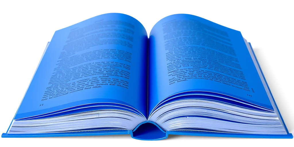 Create a high-resolution digital illustration of an open blue book with glossy pages, using a Canon EOS R5 camera, 50mm lens, f/2.8 aperture, ISO 200, shot from a top-down view to emphasize the curvature of the pages and the vibrant blue color, ensuring smooth gradients and sharp details throughout.