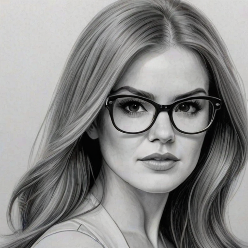 Magnificent Isla Fisher, pencil sketch, portrait of Gorgeous woman 1969s in glasses, hair style beatnik, outline, clear lines, fine lines, 8k