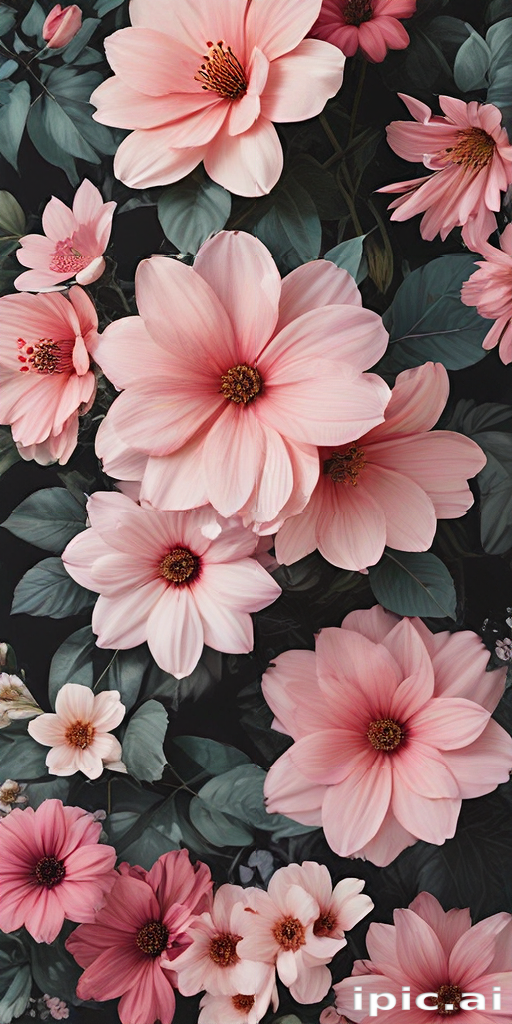 Vibrant Pink Floral Arrangement with Lush Green Leaves on Dark Background