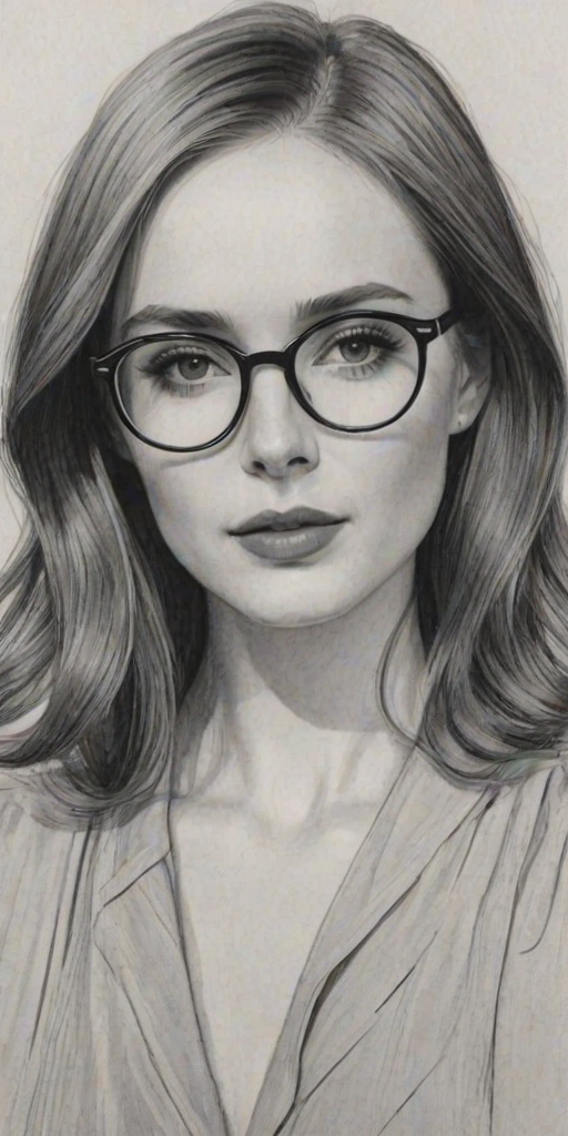 Elegant Karen Gillan, pencil sketch, portrait of Splendid woman 1925s in glasses, hair style beatnik, outline, clear lines, fine lines, 8k