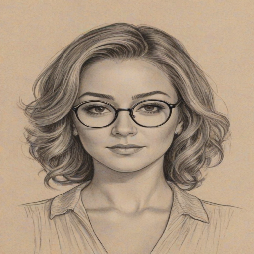 Bewitching Alexa Vega, pencil sketch, portrait of Comely woman 1932s in glasses, hair style beatnik, outline, clear lines, fine lines, 8k