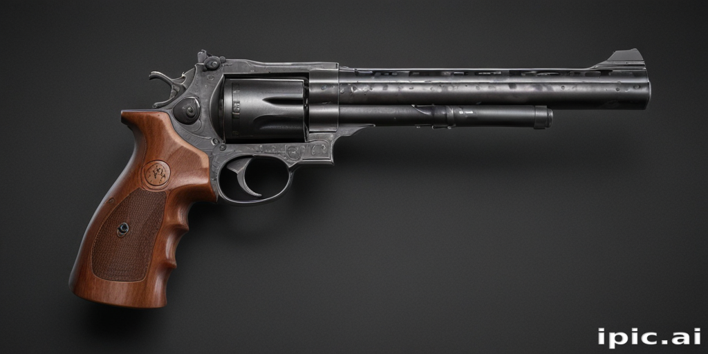 Detailed Close-Up of a Classic Revolver with Wooden Grip and Elegant Design