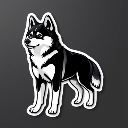 generate sticker, 3D black and white yakutian laika dog breed, black background