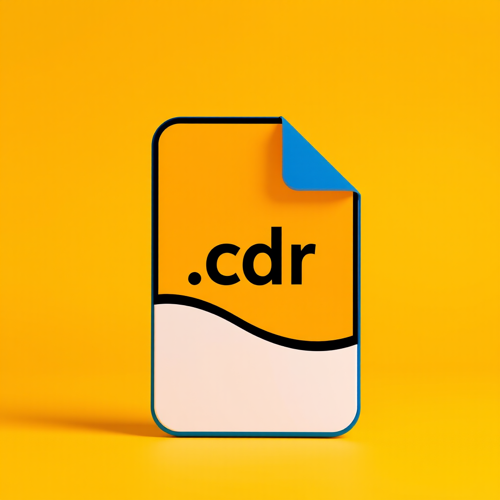 Create a vibrant and modern graphic design showcasing a .cdr file icon with a bright yellow background, using a Canon EOS R5 camera, 50mm lens, f/1.8 aperture, ISO 100, shot from a straight-on perspective with soft lighting to enhance clarity and detail.