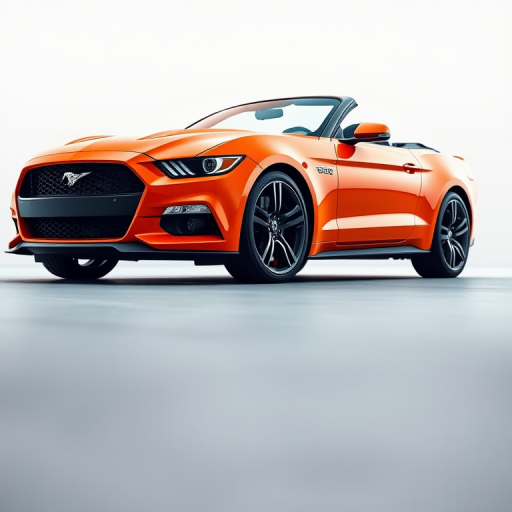 Generate a high-resolution image of a sleek, stylized convertible car in vibrant orange with a glossy finish, capturing it from a low angle perspective, using a DSLR camera with a 50mm lens, aperture set to f/2.8 for sharp focus, and a soft gradient background for contrast.